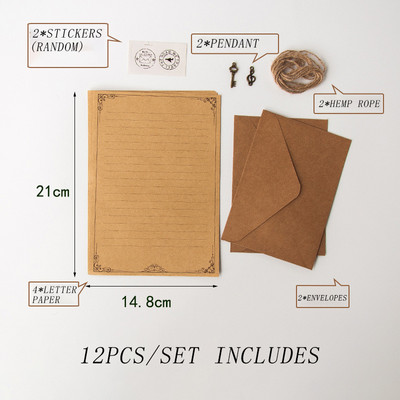 12 τμχ/σετ Vintage φάκελος Kraft Letter Χαρτί γραφής Κιτ χαρτιού γραφής A5 Φάκελοι με παράθυρο Προσκλητήριο γάμου Φάκελος δώρου