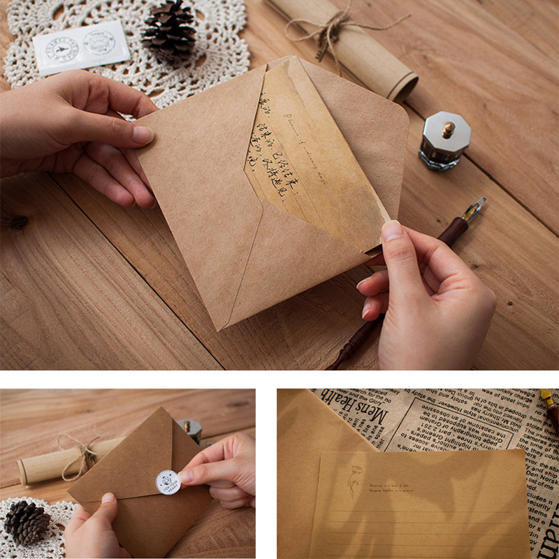 12 τμχ/σετ Vintage φάκελος Kraft Letter Χαρτί γραφής Κιτ χαρτιού γραφής A5 Φάκελοι με παράθυρο Προσκλητήριο γάμου Φάκελος δώρου