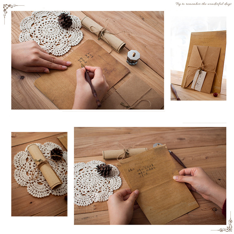 12 τμχ/σετ Vintage φάκελος Kraft Letter Χαρτί γραφής Κιτ χαρτιού γραφής A5 Φάκελοι με παράθυρο Προσκλητήριο γάμου Φάκελος δώρου