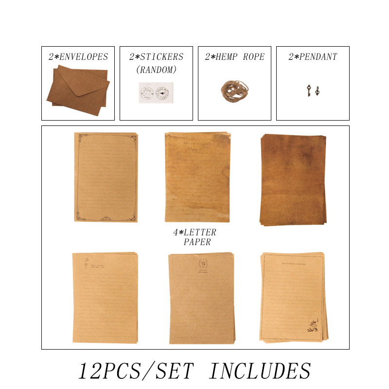 12 τμχ/σετ Vintage φάκελος Kraft Letter Χαρτί γραφής Κιτ χαρτιού γραφής A5 Φάκελοι με παράθυρο Προσκλητήριο γάμου Φάκελος δώρου
