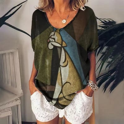 Naiste T-särk Multikas kassiga suvise lühikeste varrukatega V-kaelusega Kawaii mood vabaaja T-särgid kassi naljaka naiselikkusega rõivastega