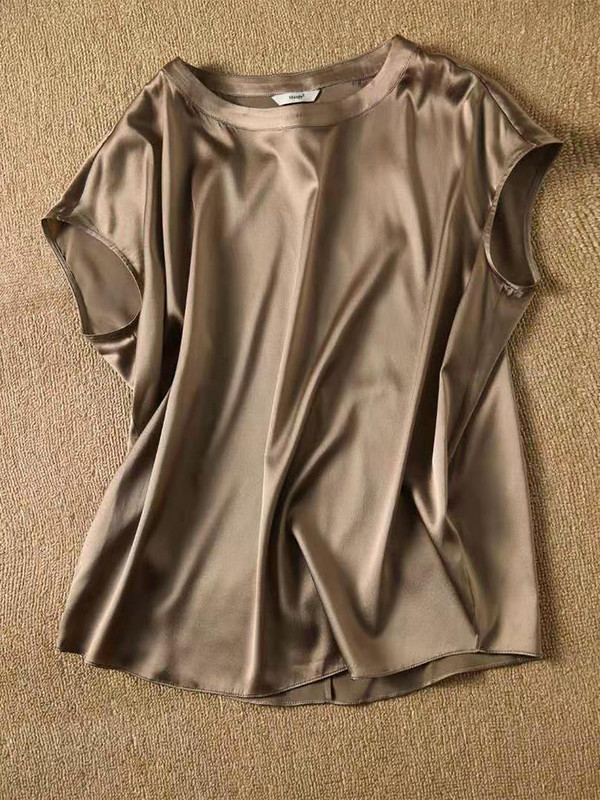 Siidist õhukesed lühikeste varrukatega t-püksid korea stiilis naiste suveriided Elegantsed mustad pruunid topid, lahtised vabaaja 4XL