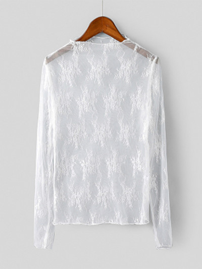 Nyári női csipke virágos hímzéses blúzok ing Női felsők Szexi hálós blúzok Átlátszó elegáns átlátszó fekete ing