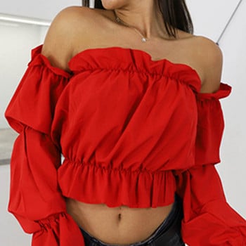 2020 Candy Color Off Shoulder Crop Tops Γυναικεία Καλοκαιρινή κουκκίδα πουκάμισα με φανάρι με μανίκια Lady Sexy Slash μπλούζα παραλίας