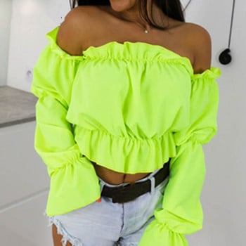 2020 Candy Color Off Shoulder Crop Tops Γυναικεία Καλοκαιρινή κουκκίδα πουκάμισα με φανάρι με μανίκια Lady Sexy Slash μπλούζα παραλίας