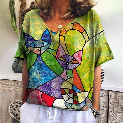 Ljetna majica kratkih rukava Ženska 3D ispis Modna majica sa slatkim mačkama 2023 Nova Harajuku majica kratkih rukava sa životinjama Kratkih rukava Prevelika odjeća Camiseta