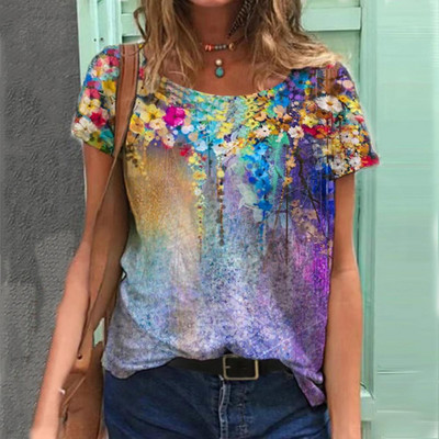 2022 Tricouri de damă Tricou cu temă florală de modă Tricou cu plante florale Îmbrăcăminte de vară Topuri de bază pentru femei Pulover larg imprimat 3D