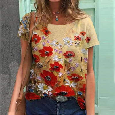 2022 Tricouri de damă Tricou cu temă florală de modă Tricou cu plante florale Îmbrăcăminte de vară Topuri de bază pentru femei Pulover larg imprimat 3D