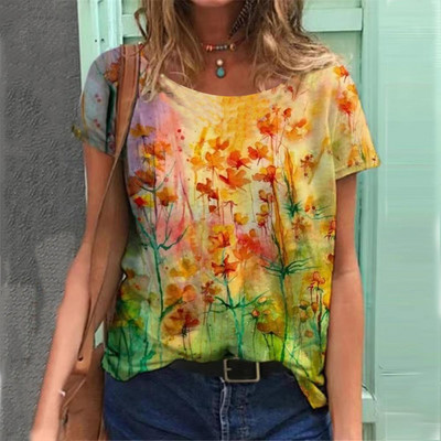 2022 Tricouri de damă Tricou cu temă florală de modă Tricou cu plante florale Îmbrăcăminte de vară Topuri de bază pentru femei Pulover larg imprimat 3D