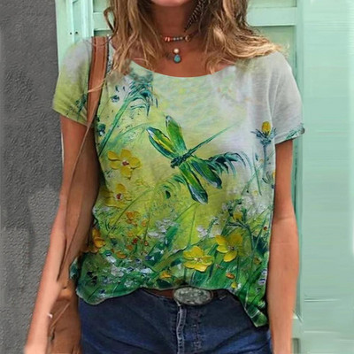 2022 Tricouri de damă Tricou cu temă florală de modă Tricou cu plante florale Îmbrăcăminte de vară Topuri de bază pentru femei Pulover larg imprimat 3D