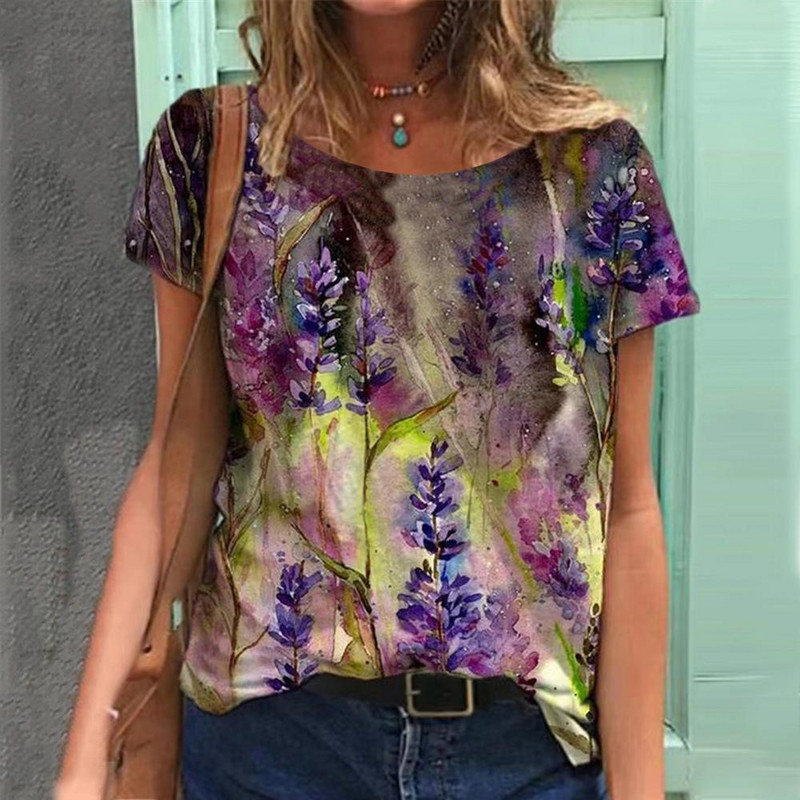 2022 Tricouri de damă Tricou cu temă florală de modă Tricou cu plante florale Îmbrăcăminte de vară Topuri de bază pentru femei Pulover larg imprimat 3D