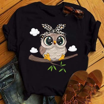 Maycaur Cartoon Owl Print T-shirt Γυναικεία γραφικά πουκάμισα Kawaii Casual κοντομάνικα γυναικεία μπλουζάκια Harajuku με λαιμόκοψη