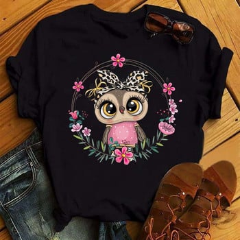 Maycaur Cartoon Owl Print T-shirt Γυναικεία γραφικά πουκάμισα Kawaii Casual κοντομάνικα γυναικεία μπλουζάκια Harajuku με λαιμόκοψη