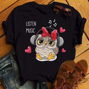 Maycaur Cartoon Owl Print T-shirt Γυναικεία γραφικά πουκάμισα Kawaii Casual κοντομάνικα γυναικεία μπλουζάκια Harajuku με λαιμόκοψη