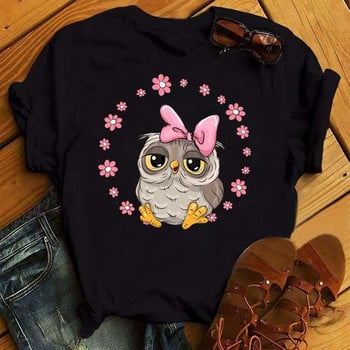 Maycaur Cartoon Owl Print T-shirt Γυναικεία γραφικά πουκάμισα Kawaii Casual κοντομάνικα γυναικεία μπλουζάκια Harajuku με λαιμόκοψη