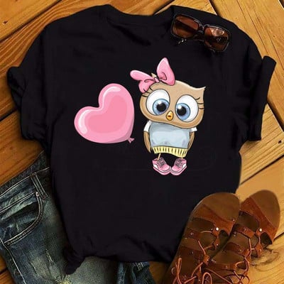 Maycaur majica kratkih rukava s printom crtića sova Ženske kawaii grafičke majice Ležerne crne ženske majice kratkih rukava Harajuku majice s O izrezom