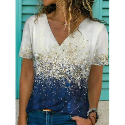 Καλοκαιρινό γυναικείο κοντομάνικο μπλουζάκι με λαιμόκοψη V για γυναίκες Λευκό γυναικείο μπλουζάκι μόδας 3d Dragonfly Print Top casual ρούχα