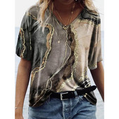 Vasaras sieviešu T-krekli 3D Modes Apdrukas Gradients Harajuku T krekls Liela izmēra T-krekli Sieviešu Apģērbi Jauni īsām piedurknēm V veida kakla izgriezuma topi