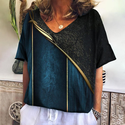 Vasaras sieviešu T-krekli 3D Modes Apdrukas Gradients Harajuku T krekls Liela izmēra T-krekli Sieviešu Apģērbi Jauni īsām piedurknēm V veida kakla izgriezuma topi