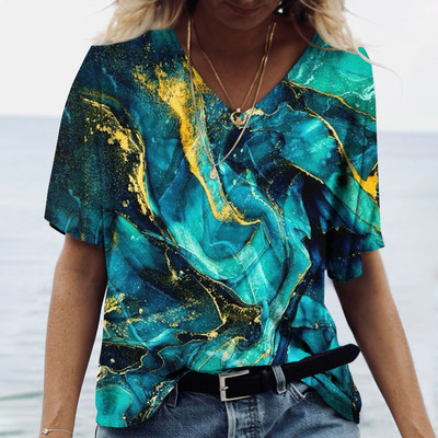 Vasaras sieviešu T-krekli 3D Modes Apdrukas Gradients Harajuku T krekls Liela izmēra T-krekli Sieviešu Apģērbi Jauni īsām piedurknēm V veida kakla izgriezuma topi