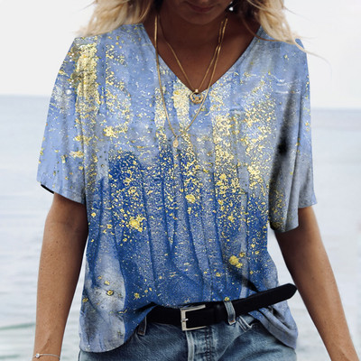 Vasaras sieviešu T-krekli 3D Modes Apdrukas Gradients Harajuku T krekls Liela izmēra T-krekli Sieviešu Apģērbi Jauni īsām piedurknēm V veida kakla izgriezuma topi