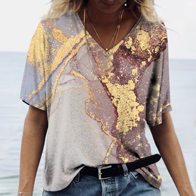 Vasaras sieviešu T-krekli 3D Modes Apdrukas Gradients Harajuku T krekls Liela izmēra T-krekli Sieviešu Apģērbi Jauni īsām piedurknēm V veida kakla izgriezuma topi