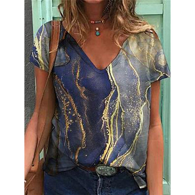 Vasaras sieviešu T-krekli 3D Modes Apdrukas Gradients Harajuku T krekls Liela izmēra T-krekli Sieviešu Apģērbi Jauni īsām piedurknēm V veida kakla izgriezuma topi