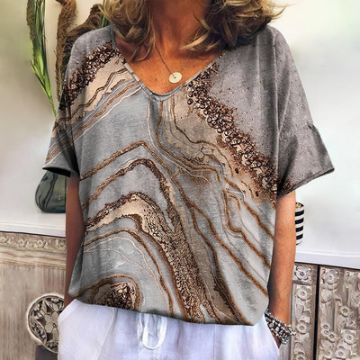 Vasaras sieviešu T-krekli 3D Modes Apdrukas Gradients Harajuku T krekls Liela izmēra T-krekli Sieviešu Apģērbi Jauni īsām piedurknēm V veida kakla izgriezuma topi