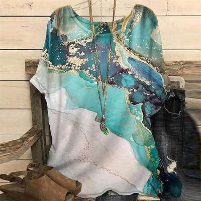 Vasaras sieviešu T-krekli 3D Modes Apdrukas Gradients Harajuku T krekls Liela izmēra T-krekli Sieviešu Apģērbi Jauni īsām piedurknēm V veida kakla izgriezuma topi