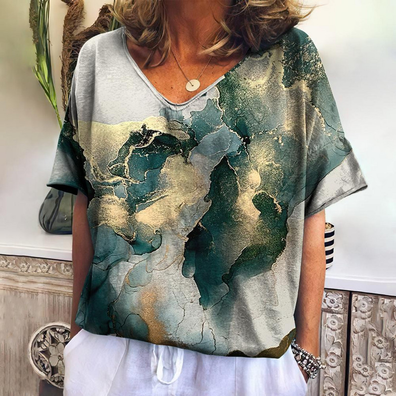 Vasaras sieviešu T-krekli 3D Modes Apdrukas Gradients Harajuku T krekls Liela izmēra T-krekli Sieviešu Apģērbi Jauni īsām piedurknēm V veida kakla izgriezuma topi