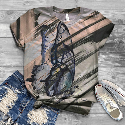 Sieviešu T-krekli Modes 3D Tauriņu apdrukas krekls sievietēm Ikdienišķs ielas apģērbs ar īsām piedurknēm Topi Sieviešu apģērbs T-krekls Camisetas