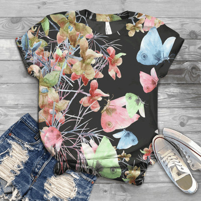 Sieviešu T-krekli Modes 3D Tauriņu apdrukas krekls sievietēm Ikdienišķs ielas apģērbs ar īsām piedurknēm Topi Sieviešu apģērbs T-krekls Camisetas