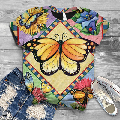 Sieviešu T-krekli Modes 3D Tauriņu apdrukas krekls sievietēm Ikdienišķs ielas apģērbs ar īsām piedurknēm Topi Sieviešu apģērbs T-krekls Camisetas