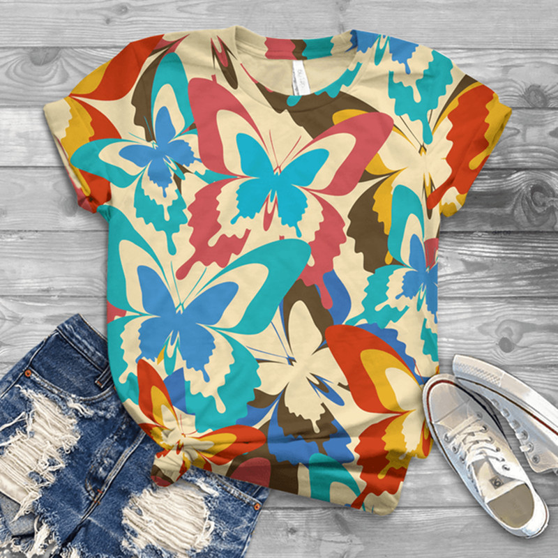 Sieviešu T-krekli Modes 3D Tauriņu apdrukas krekls sievietēm Ikdienišķs ielas apģērbs ar īsām piedurknēm Topi Sieviešu apģērbs T-krekls Camisetas