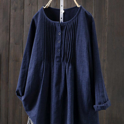 Jocoo Jolee Γυναικεία φθινοπωρινή περιστασιακή μακρυμάνικη μπλούζα O λαιμός Φαρδιά μπλούζα Vintage Harajuku από μασίφ βαμβακερό και λινό πουκάμισο Oversized μπλουζάκια