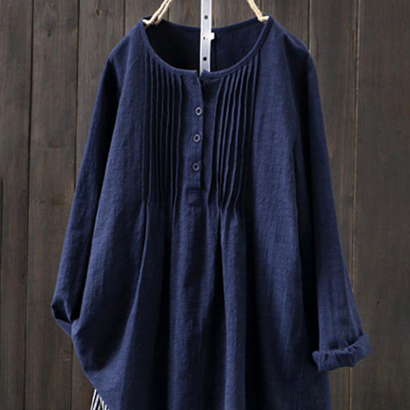 Jocoo Jolee Γυναικεία φθινοπωρινή περιστασιακή μακρυμάνικη μπλούζα O λαιμός Φαρδιά μπλούζα Vintage Harajuku από μασίφ βαμβακερό και λινό πουκάμισο Oversized μπλουζάκια