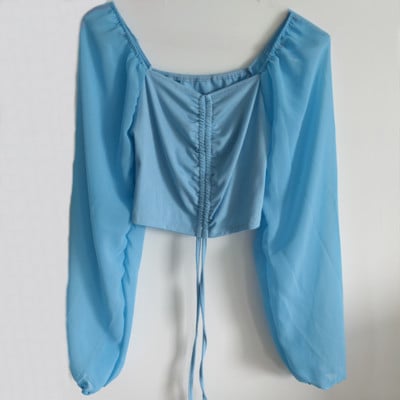 Horetong ženske seksi bluze s otvorenim ramenima s V-izrezom Ljetne zavoje s uzicom Majice dugih rukava Ženska korejska modna kratka odjeća