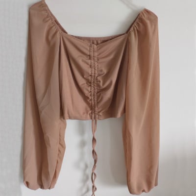 Horetong ženske seksi bluze s otvorenim ramenima s V-izrezom Ljetne zavoje s uzicom Majice dugih rukava Ženska korejska modna kratka odjeća