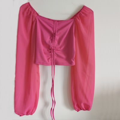 Horetong ženske seksi bluze s otvorenim ramenima s V-izrezom Ljetne zavoje s uzicom Majice dugih rukava Ženska korejska modna kratka odjeća