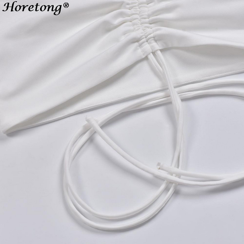 Horetong ženske seksi bluze s otvorenim ramenima s V-izrezom Ljetne zavoje s uzicom Majice dugih rukava Ženska korejska modna kratka odjeća