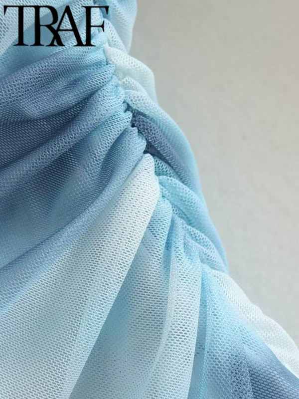 TRAF Ženske modne bluze s printom od tila Vintage dugih rukava s podstavom Ženske tanke košulje Ženske ležerne s naborima Blusas Topovi