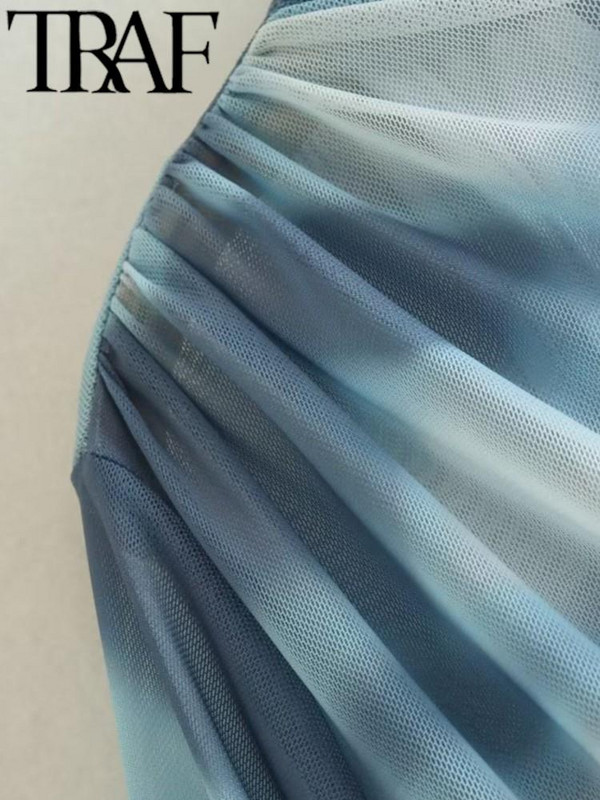 TRAF Ženske modne bluze s printom od tila Vintage dugih rukava s podstavom Ženske tanke košulje Ženske ležerne s naborima Blusas Topovi