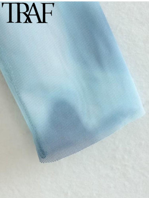 TRAF Ženske modne bluze s printom od tila Vintage dugih rukava s podstavom Ženske tanke košulje Ženske ležerne s naborima Blusas Topovi