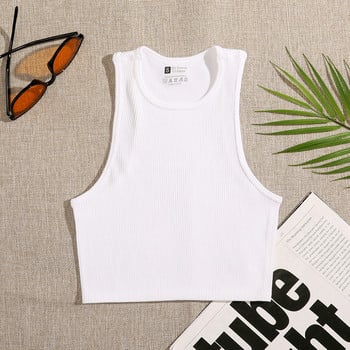 Crop Top Γυναικεία Μασίφ Basic T-shirts Γιλέκο χωρίς ραφές Streetwear Ελαστικό Rib-Knit Αμάνικο casual φανελάκι Γυναικείο