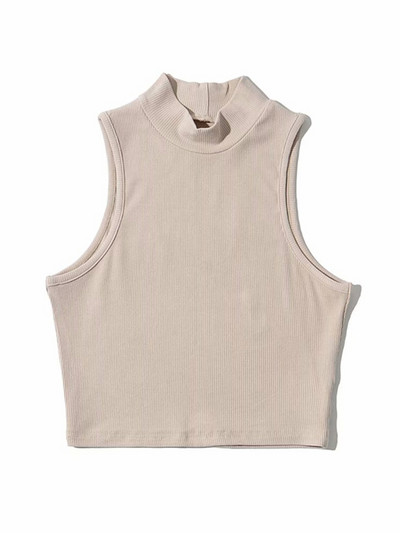 Ljetne crne ženske modne kratke majice s visokim izrezom, bijele majice bez rukava u 5 boja