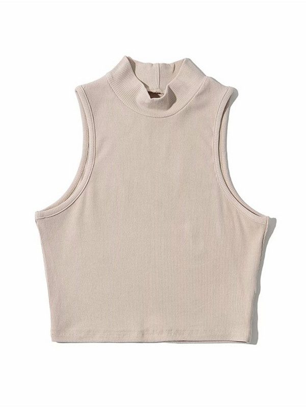 Ljetne crne ženske modne kratke majice s visokim izrezom, bijele majice bez rukava u 5 boja