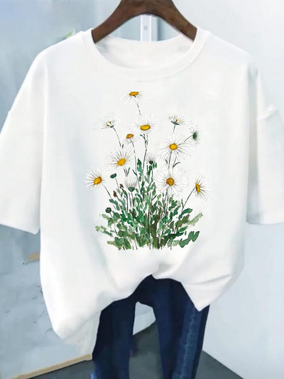Virágmintás Fashion Plant Trend Lovely Stílus Rövid ujjú női Grafikus póló Nyári T ruházat Női ruhák Alkalmi pólók