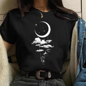 Harajuku Funny 90s Girl Moon Women T-shirt Cartoon Graphic printed μαύρο γυναικείο μπλουζάκι Casual γυναικείο πουκάμισο Kawaii μπλουζάκι