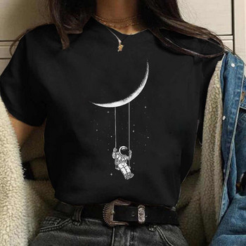 Harajuku Funny 90s Girl Moon Women T-shirt Cartoon Graphic printed μαύρο γυναικείο μπλουζάκι Casual γυναικείο πουκάμισο Kawaii μπλουζάκι