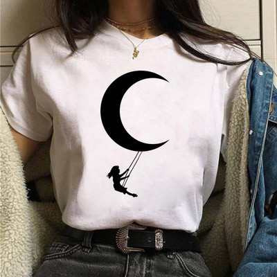 Harajuku Funny 90s Girl Moon Women T-shirt Cartoon Graphic printed μαύρο γυναικείο μπλουζάκι Casual γυναικείο πουκάμισο Kawaii μπλουζάκι